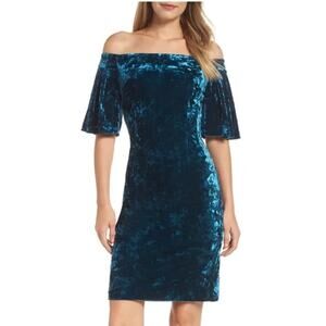 Eliza J Velvet Off the Shoulder Dress Teal Green Womens Plus Size 18W